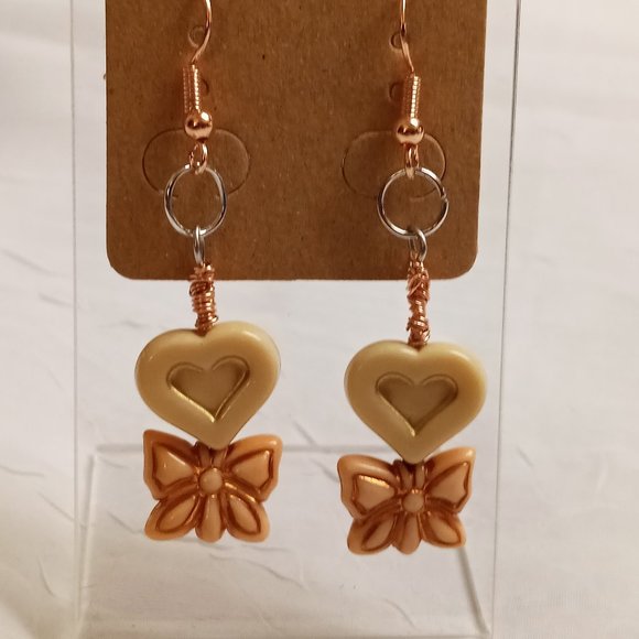 Steel Handmade Hand Crafted Heart & Bow Dangle Earrings Jewelry #54 - Picture 14 of 14